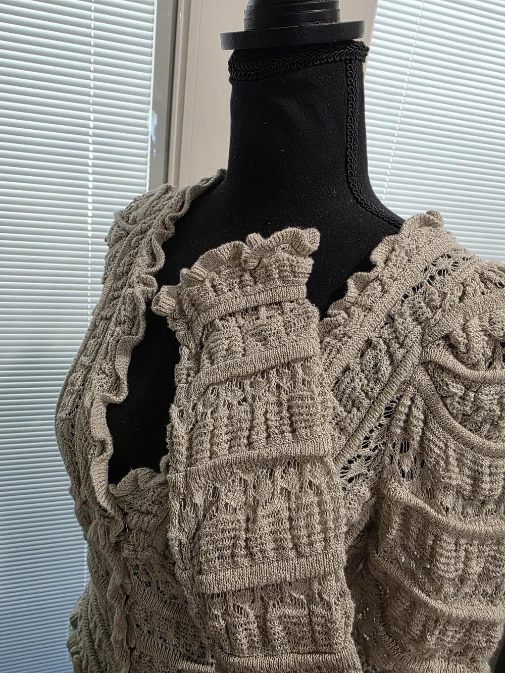Free People Cream Crochet Ruffle Button-Front Cardigan